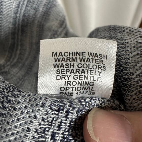 Flax Linen Women's M Zen Duster Jacket Navy Blue Stripe Oversized Lagenlook Boho - Picture 8 of 10